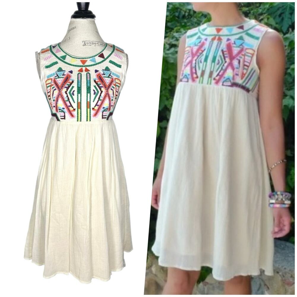 V Cristina | Women | Southwestern Aztec Linen Blend Shift Dress | Size Medium